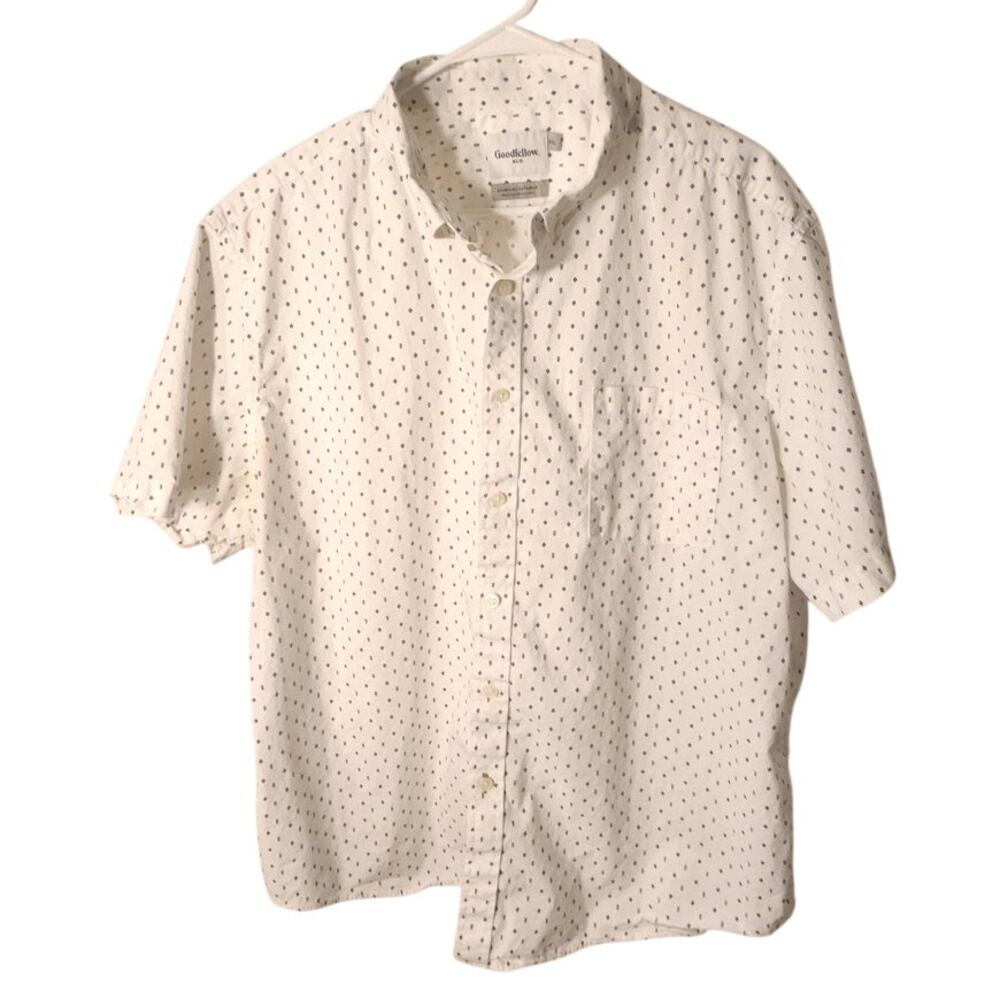 Goodfellow Co Mens XXL Short Sleeve Button Shirt White Geometric Micro Print